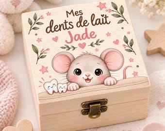 Personalized Baby Tooth Box with Child's Name, Pink or Blue Wooden Mouse Gift Set, Newborn Gift