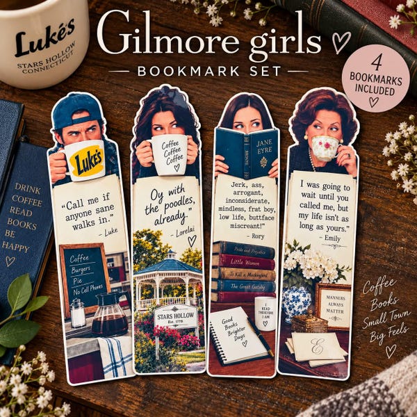 Gilmore Girls Bookmark Set of 4 | Luke, Lorelai, Rory & Emily Peeker Bookmarks | Funny TV Show Book Lover Gift | Stars Hollow Bookmark