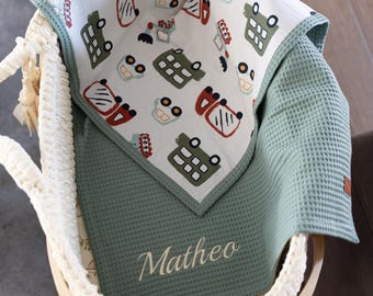Babydecke aus Baumwolle | mit Name personalisierbar | Kuscheldecke Baby | Geschenk zur Geburt/ Taufe