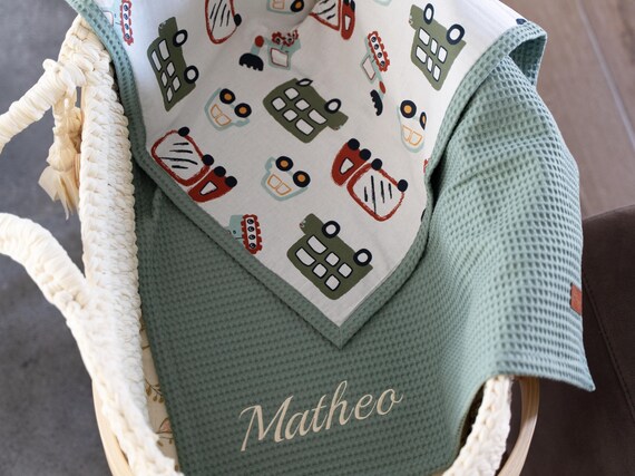 Babydecke aus Baumwolle | mit Name personalisierbar | Kuscheldecke Baby | Geschenk zur Geburt/ Taufe