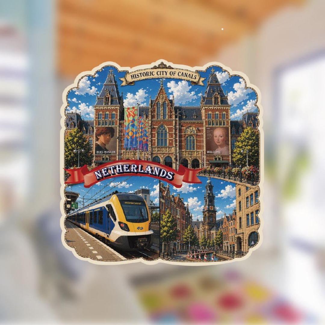 Dutch Sticker Design Amsterdam Vintage Travel Sticker – Historic City of Canals, Rijksmuseum ...