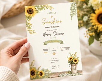 Herbst-Baby-Dusche einladen Gender Neutral Sonnenblume Herbst Thema Einladung wenig Sonnenschein Herbst bearbeitbare Vorlage Baby Shower Ideen