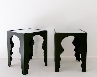 Vintage Postmodern Sculptural Black Side End Table Pair