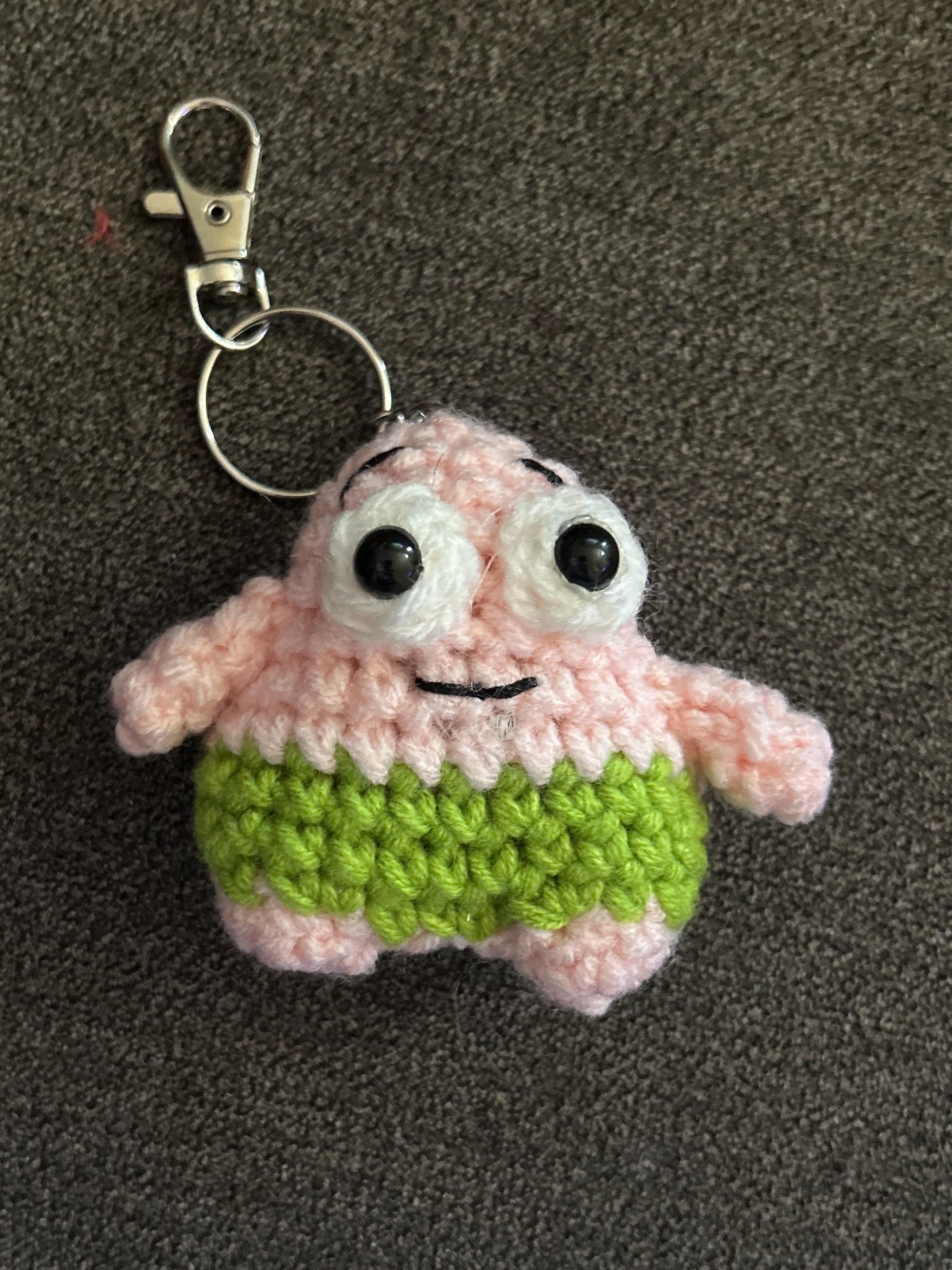 Hand Crocheted Patrick Star Keychain - Sponge Bob Character Accessory ...