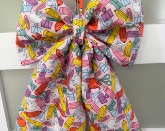 Handmade quilted teacher appreciation bow door hanger