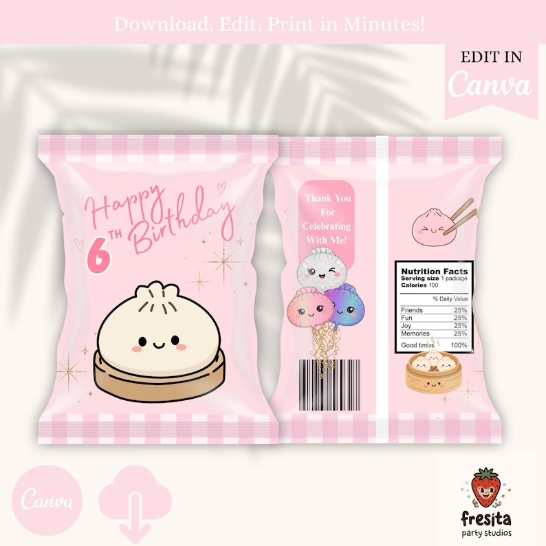 Dumpling Chip Bag Template: Editable Canva Party Favor Design - Etsy