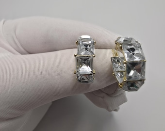 Gold bamboo hoop earrings, small textured hoop earrings with crystals