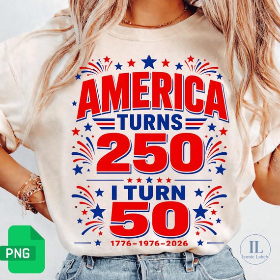 America Turns 250 I Turn 50 PNG, Born in 1976 Birthday Design, Patriotic USA Graphic, 1776 1976 2026