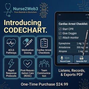 May include: A digital interface for medical professionals, showcasing features like ACLS pathways, medication dosing, and cardiac arrest checklists. The interface includes options to record codes and generate PDFs.