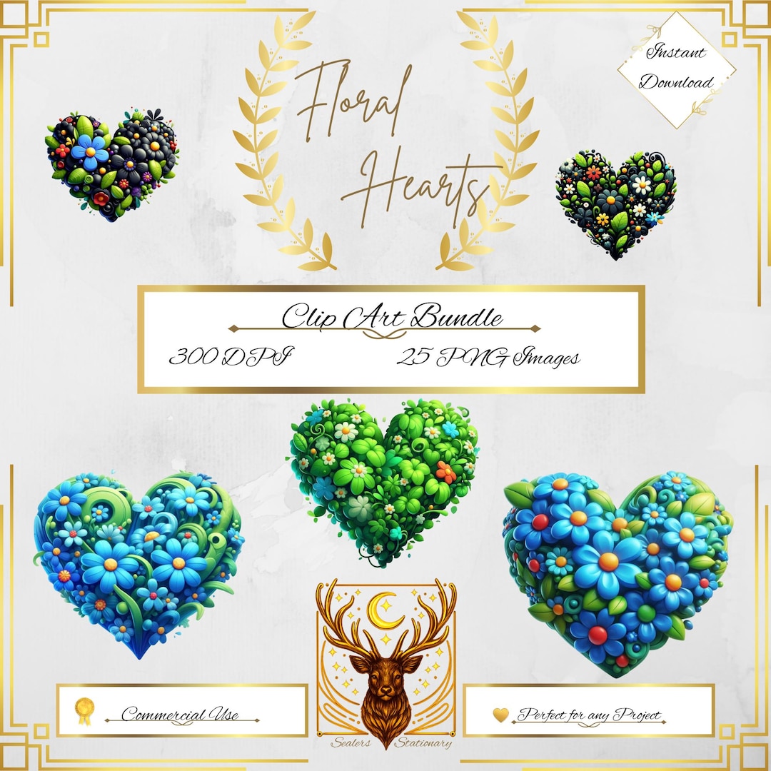 Floral Hearts Clipart Bundle 25 PNG Files digital Download Etsy floral-hearts-clipart-bundle-25-png-files-digital-download-etsy