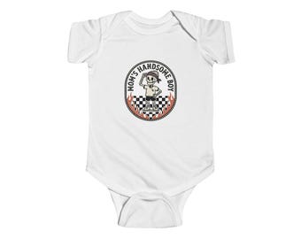 Mom's Handsome Boy Infant Bodysuit | Retro Checker Baby Onesie