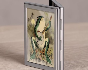 Frog Playing A Banjo Credit Card Holder Vintage Business Card Case Mini Card Wallet Gift