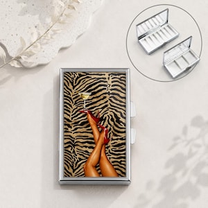 Red Heels zebra Rectangle Mirror Compact 7-compartment Pill box