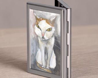 Big Cat Face 2 Cigarettes by Alphonse Mucha Credit Card Holder Vintage Business Card Case Mini Card Wallet Gift