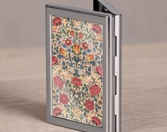 William Morris Floral Rose Credit Card Holder Vintage Business Card Case Mini Card Wallet Gift