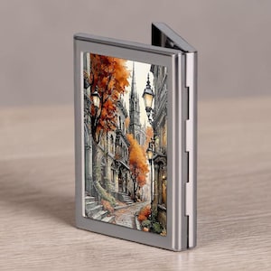 European Side Street Cigarettes by Alphonse Mucha Credit Card Holder Vintage Business Card Case Mini Card Wallet Gift