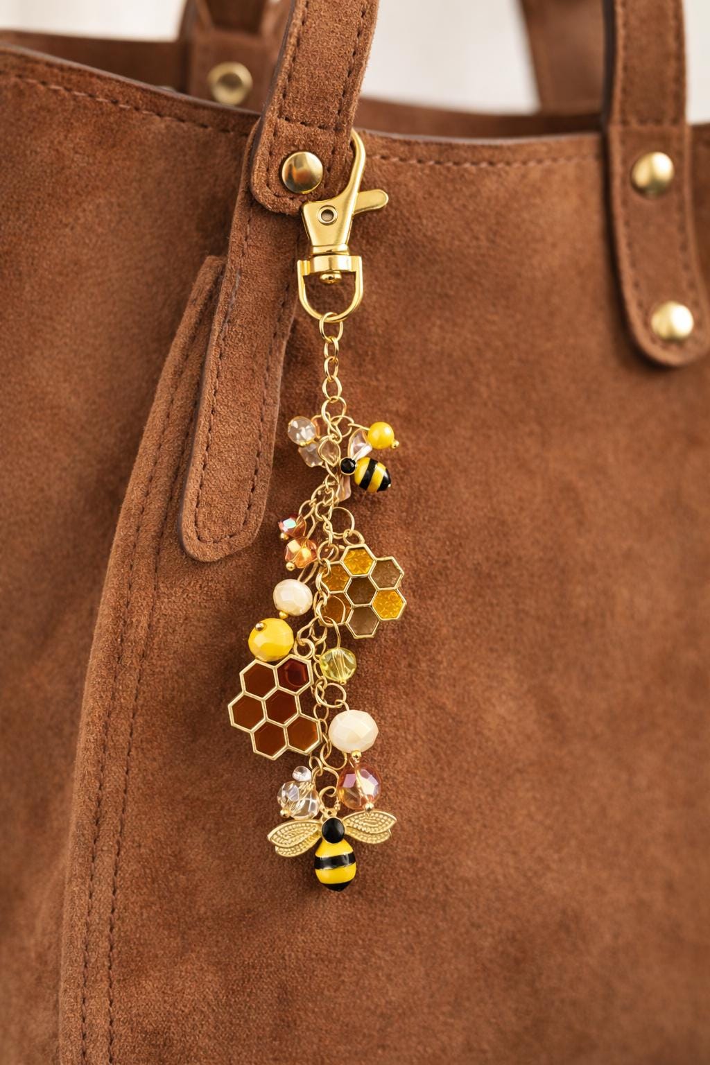 Gold Bee Honeycomb Charm Keychain – Beaded Bag Purse Accessory - Etsy