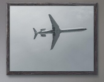 PSA CRJ Over Charlotte – Black & White Aviation Wall Art | Framed Photo Print