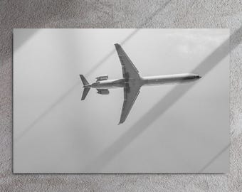 PSA CRJ Over Charlotte – Black & White Aviation Wall Art | Metal Print