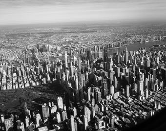 Manhattan Skyline with Central Park – New York Black & White Wall Art | Unframed Photo Print