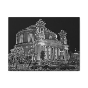 Mosta Dome Malta Night Photo Black White Print Church Art