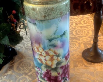 Antique Nippon Vase: Hand-Painted Grapes, Gold Moriage, Art Nouveau Porcelain (1891-1911)