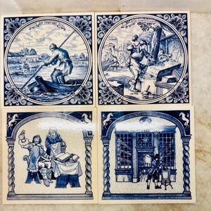 Vintage Delft Blue Tiles Set – Jan Luyken Old Dutch Trades Apothecary Scenes