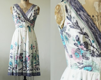 Vestido de cóctel vintage HIBISCUS / vestido de fiesta de algodón / auténtico hawaiano / años 50 / Kamehameha