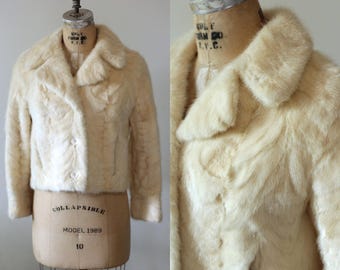 Chaqueta bomber de piel vintage de 5TH STREET / Abrigo de piel blanco de los años 50