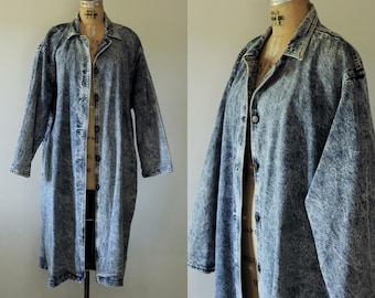 Chaqueta vaquera LANGLEY con efecto desteñido / gabardina extragrande de los años 80 / abrigo vaquero vintage