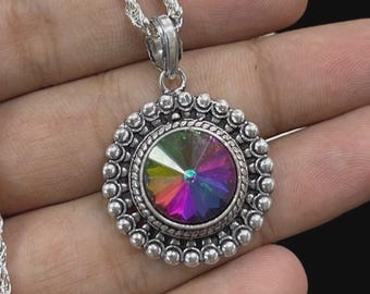 Mystic Topaz 925 Silver Plated Handmade Necklace – 10.9" Elegant Gemstone Jewelry