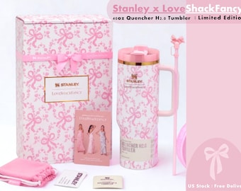 Stanley x LoveShackFancy 40oz Quencher H2.0 Tumbler Limited Edition | Pink Bow Floral Gift Set | US Stock Free Delivery