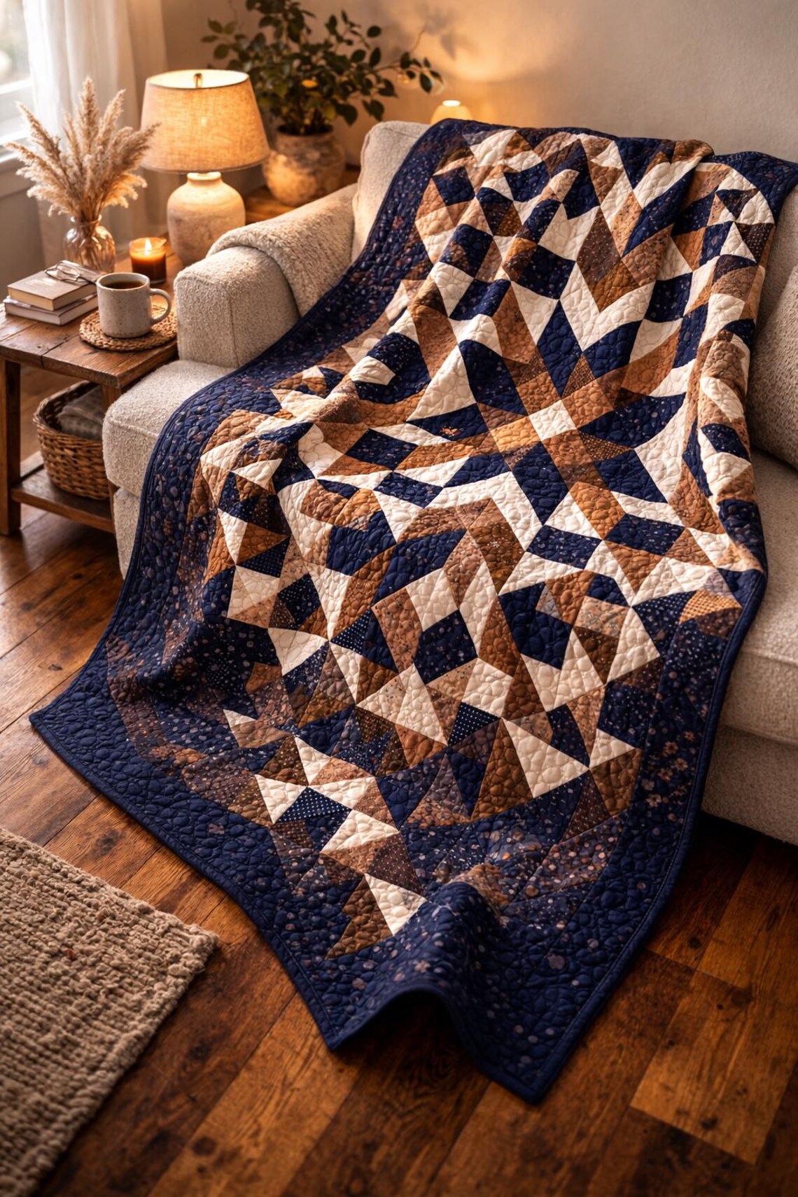 Star Quilt Pattern PDF, Geometric Patchwork Quilt, Half Square Triangle ...