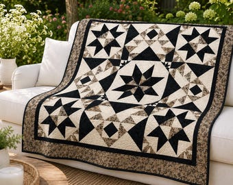 Compass Star Medallion Quilt Pattern PDF | Large Bed Quilt Design | Queen King Quilt | Digital Download