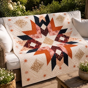 Starburst Quilt Pattern PDF | Modern Geometric Star Quilt | Throw Bed Quilt Pattern (PDF Pattern)
