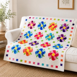 Mönster för quilt med vindsnurrablomma i PDF-format | Modernt lapptäcke | Flera storlekar Baby to King | DIY-quiltmönster