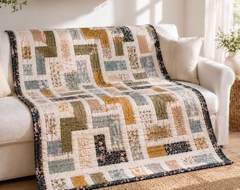 Modern Mosaic Quilt Pattern PDF | Floral Geometric Patchwork Quilt | Cottagecore Bed Quilt | Instant Download