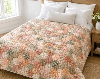 Zeshoek quiltpatroon pdf | Vintage bloemen grootmoeders bloementuin | Koningin 90 x 108 | Koning 108 x 108 | Direct downloaden 
