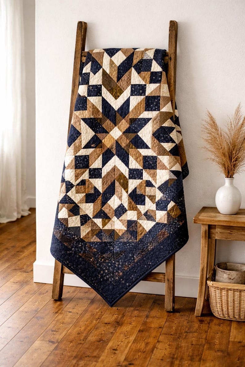 Star Quilt Pattern PDF, Geometric Patchwork Quilt, Half Square Triangle ...