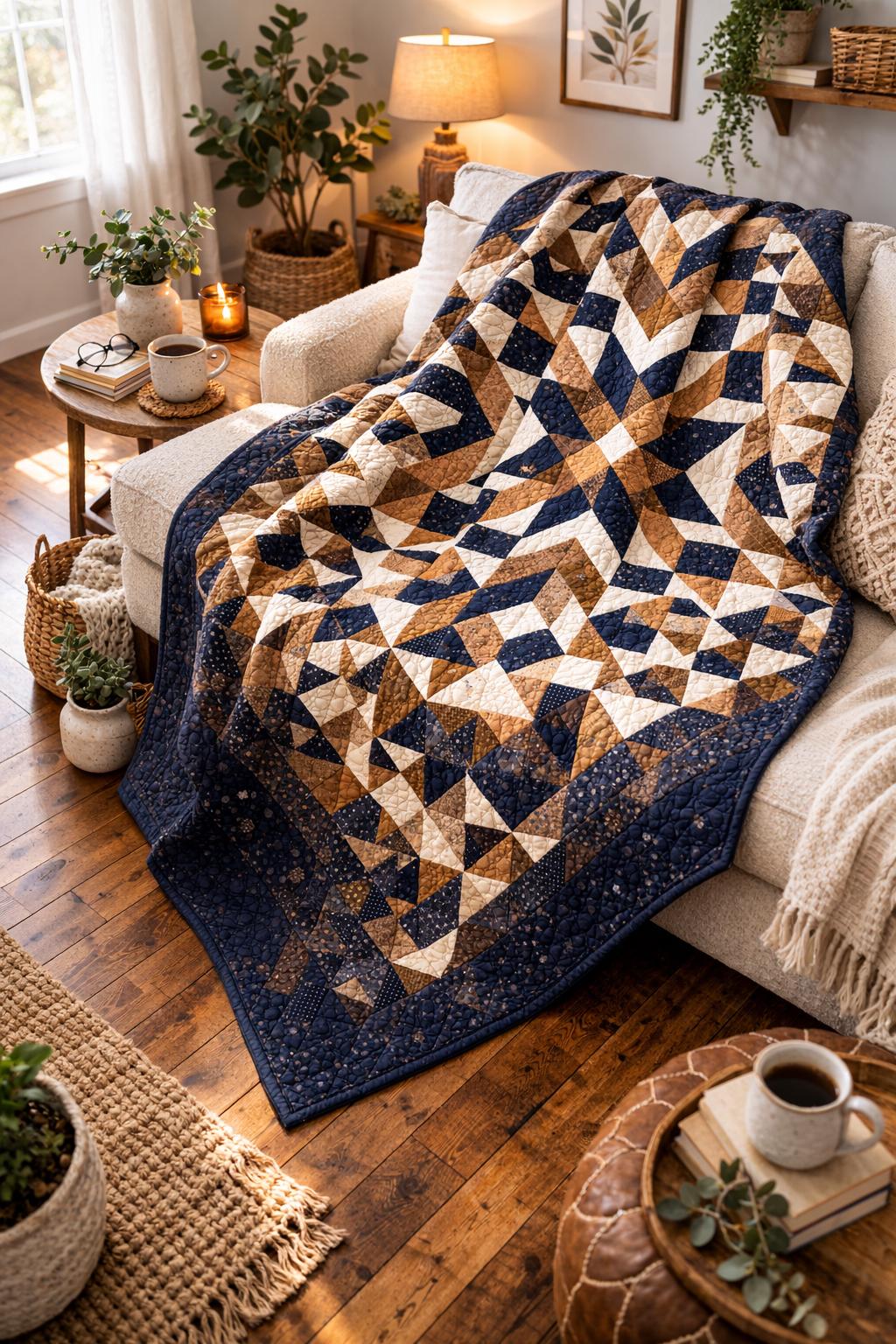Star Quilt Pattern PDF, Geometric Patchwork Quilt, Half Square Triangle ...