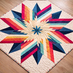 Strålande stjärnexplosionsquiltmönster PDF – Modern Lone Star-lapptäckedesign, geometrisk remsquilt, överkaststorlek, omedelbar nedladdning