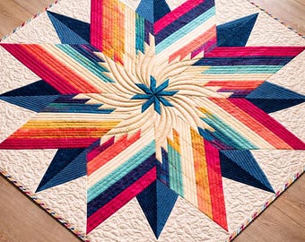 Radiant Starburst Quilt Pattern PDF – Modern Lone Star Patchwork Design, Geometric Strip Pieced Quilt, Throw Size, Instant Download