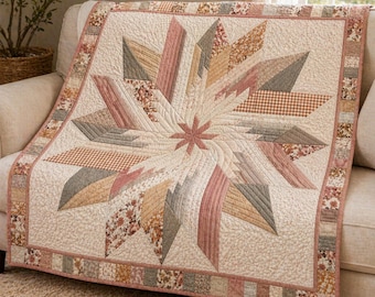 Star Quilt Pattern PDF – Vintage Patchwork Star Quilt – Floral Cottage Quilt Design – DIY Quilting Pattern – Instant Download