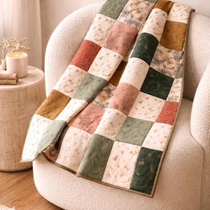 Botanical Patchwork Quilt Pattern PDF – Modern Square Quilt, Earth Tone Quilt Design, Beginners Quilt, Minimalist Bed Quilt Pattern