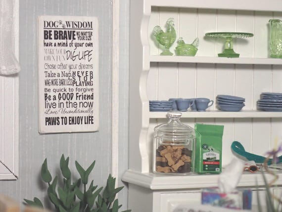 1:12 Scale Dollhouse Dog Quote Sign – Dog Wisdom – Miniature Wood Wall Plaque by LBMinisStudio