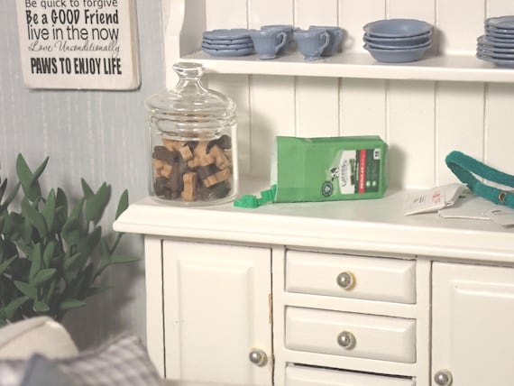 Miniature Glass Jar with Faux Dog bones - 1:12 Scale Dollhouse Pet Accessory & Decor by LBMinisStudio