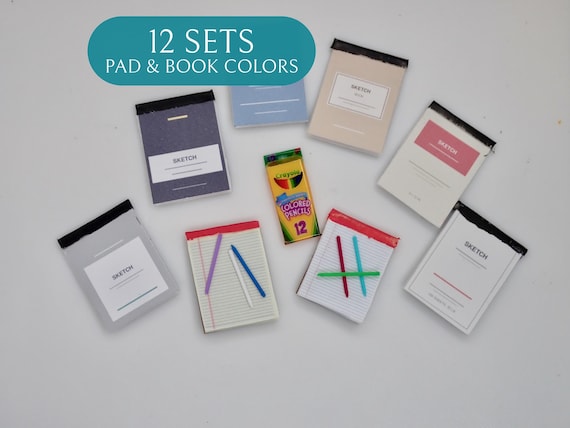 1:12 Scale Dollhouse Creative Set – Miniature Colored Pencils, Paper, Sketch Pad (3D Printed) by LBMinisStudio