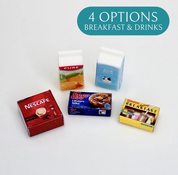 1:12 Scale Dollhouse Brand-Like Breakfast and Drinks Miniatures – 3D Plastic Core Boxes (5 Options) by LBMinisStudio