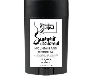 Deodorante Summit senza alluminio, profumo di pioggia di montagna, ingredienti naturali, prodotto artigianalmente in Montana, 74 g (2,65 oz)