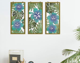 Hawaiian Flower Wall Art Set of 3 16"x7"
